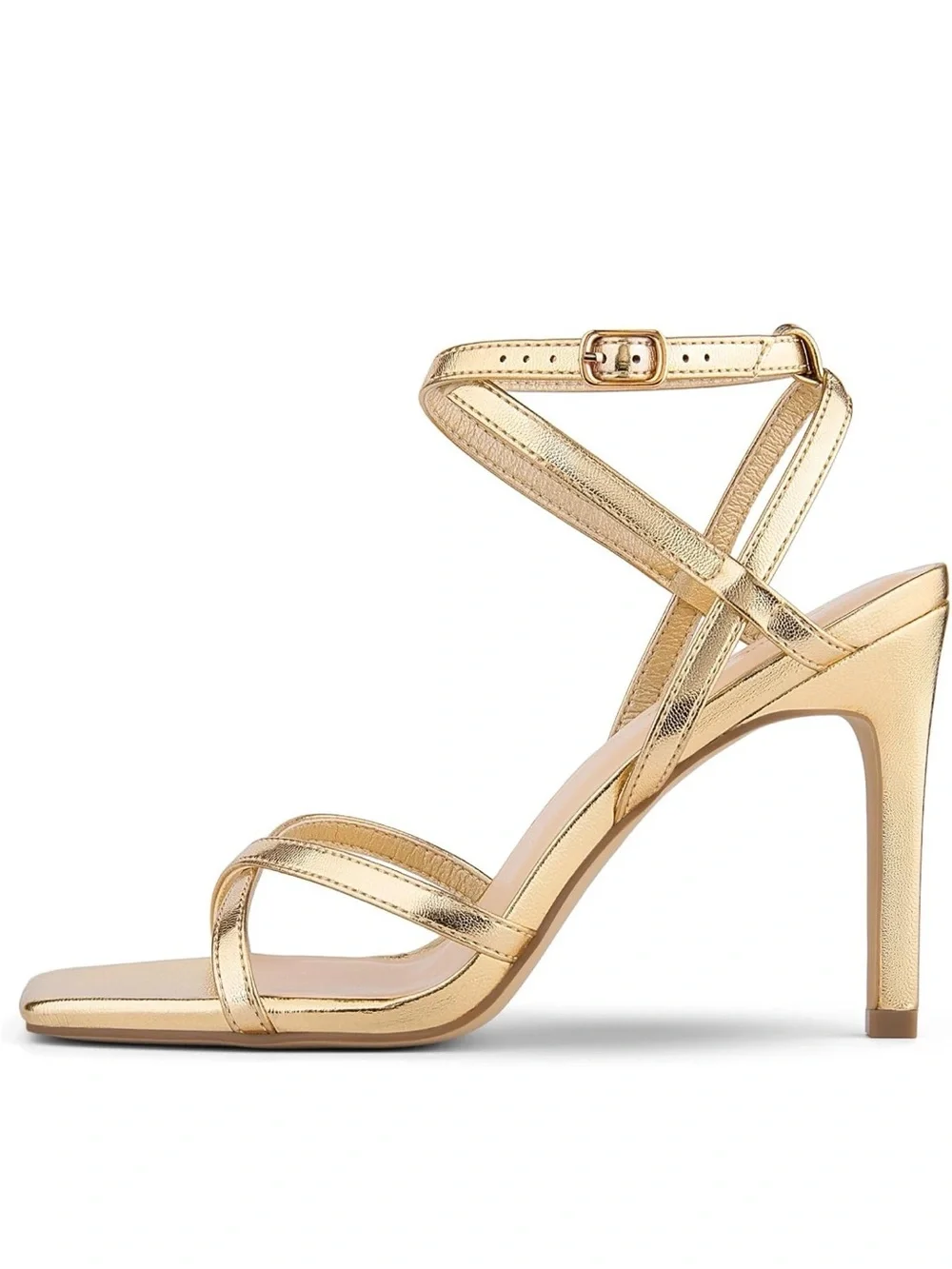 Loopcharm Gold Strappy High Heel Sandals - Women's Dress Shoes size 8